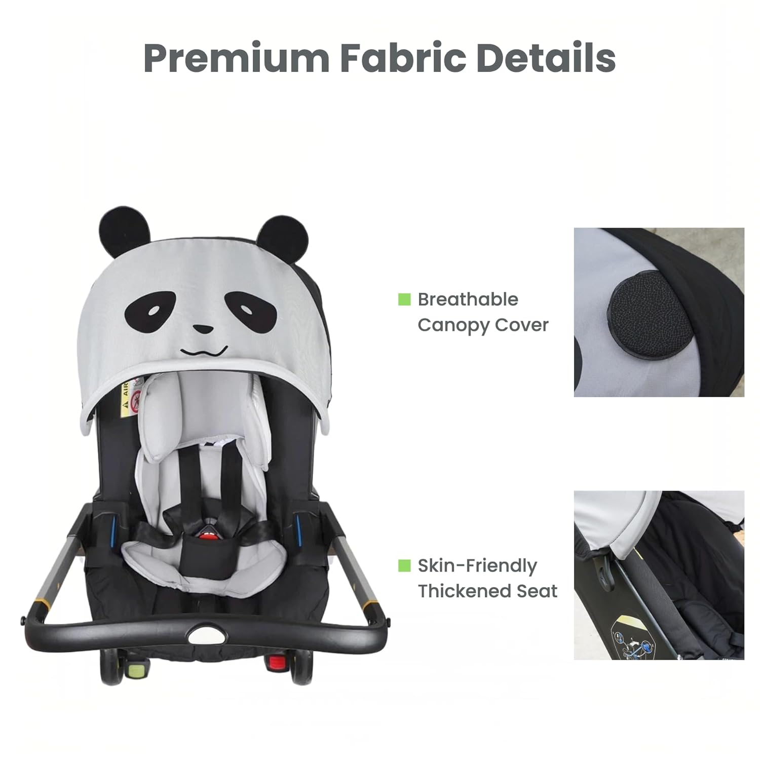 Compatible with Doona Car Seat & Stroller: 4-in-1 Black White Replacement Cover Accessories Kit with Seat Cushion, Canopy & Shoulder Pads for Baby