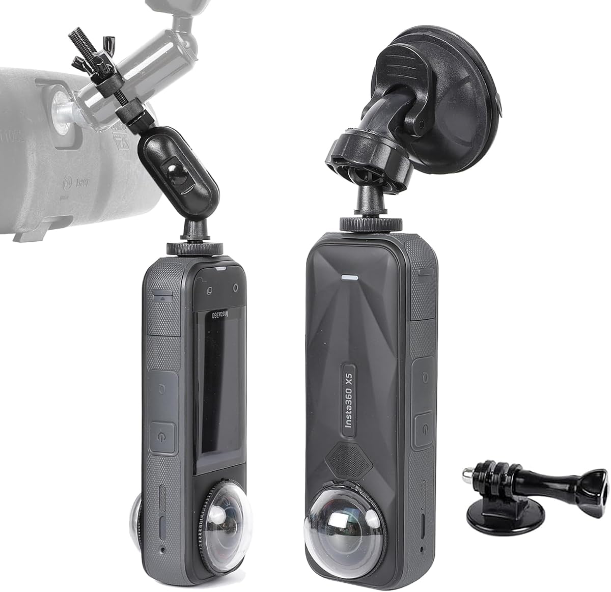 PellKing Rear View Mirror Holder Suction Cup Kit for Insta360 X5/X4/X3/X2/X,360 Rotation Ball Head Rear View Holder Suction Cup Mount Kit Compatible with Insta360 X5/X4/X3,GoPro 13,12,etc Series