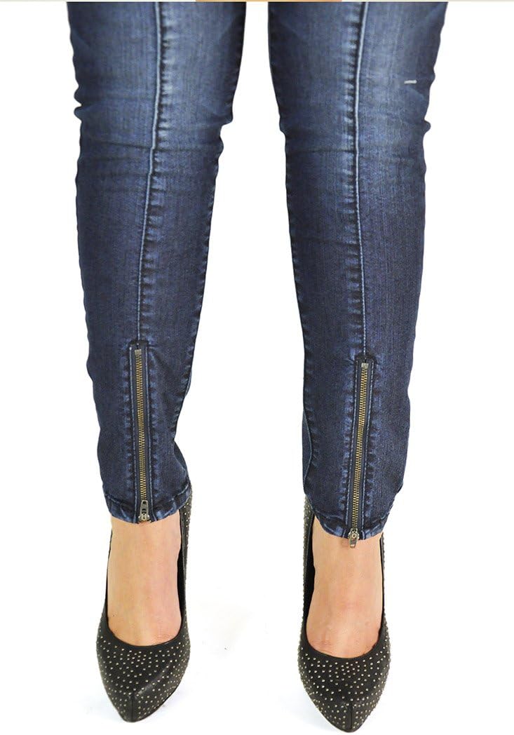 Poetic Justice Women's Curvy Fit Blue Washed Denim Pieced Skinny Zip Ankle Jeans