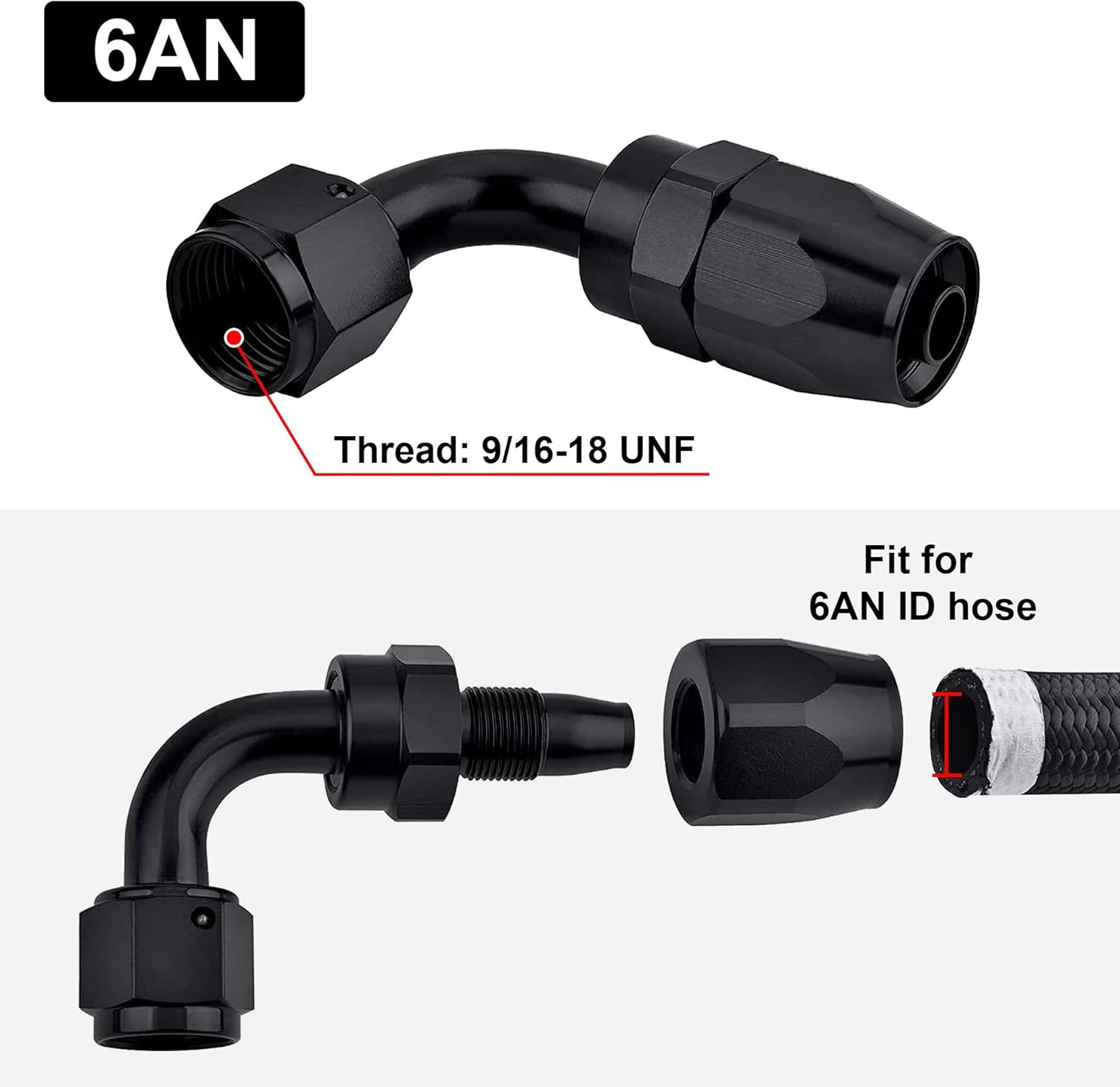 EVIL ENERGY 6AN Hose End Fitting 90 Degree Swivel for CPE Braided Hose Black 2PCS - Image 2