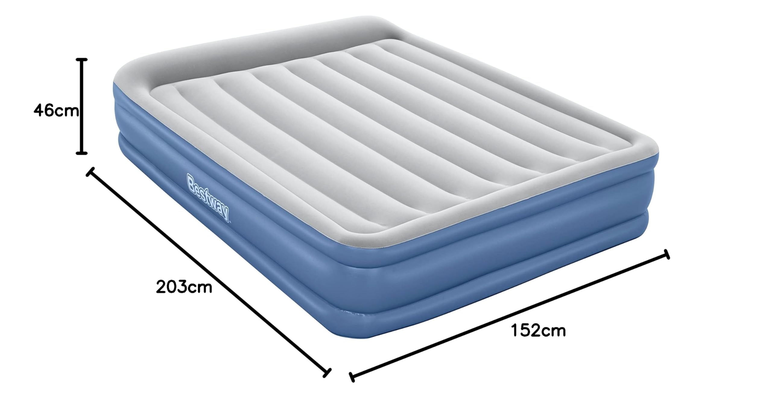Bestway 67630 Airbed Tritech Essential 3 Camere Bicolor Azzurro/Grigio Matrimoniale Floccato, Cm. 203X152X46