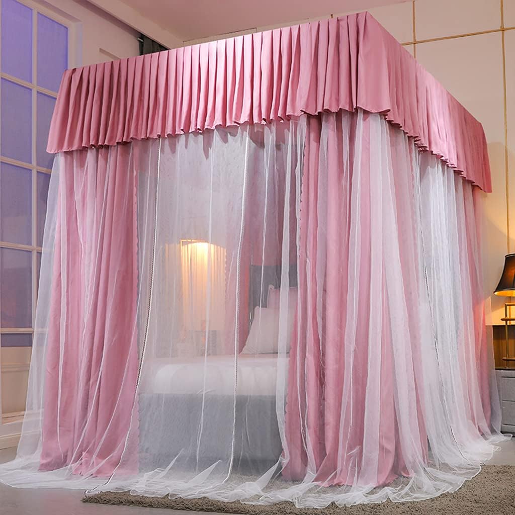 Princess 4 Corner Post Bed Canopy with Cute Mosquito Net Ideal for Girls Adults and Kids Rooms Curtain Net for Twin/Full/Queen/King Size Bed