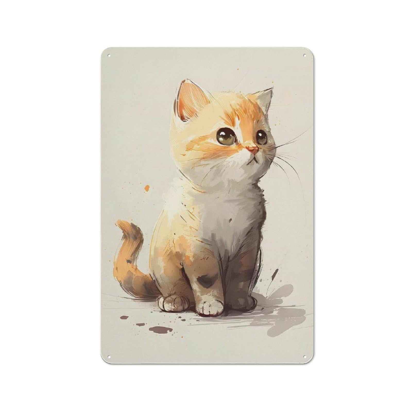 Junmoney Style-2 Vintage Tin Sign 30X20cm With Little Feline For Guest Room Or Hallway, For Collectors Decorating Guest Rooms And Hallways