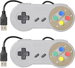 Pacote com 2 controles USB para Super Nintendo, SNES Retro Famicom Game Gaming Joypad Gamepad para Windows, PC, Mac, Linux, Android Raspberry Pi (multicolorido)