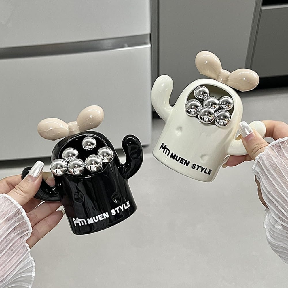 (6 Pieces) Cactus Ceramic Storage Jar Fruit Fork Set Light Luxury Home Decoration Stainless Steel Fruit Fork Souvenir (White)