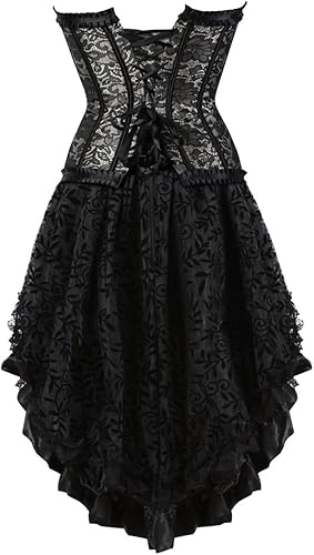 Miniatura 3 de frawirshau - Vestido de corsé de encaje para mujer, estilo Burlesque, disfraz steampunk para Halloween