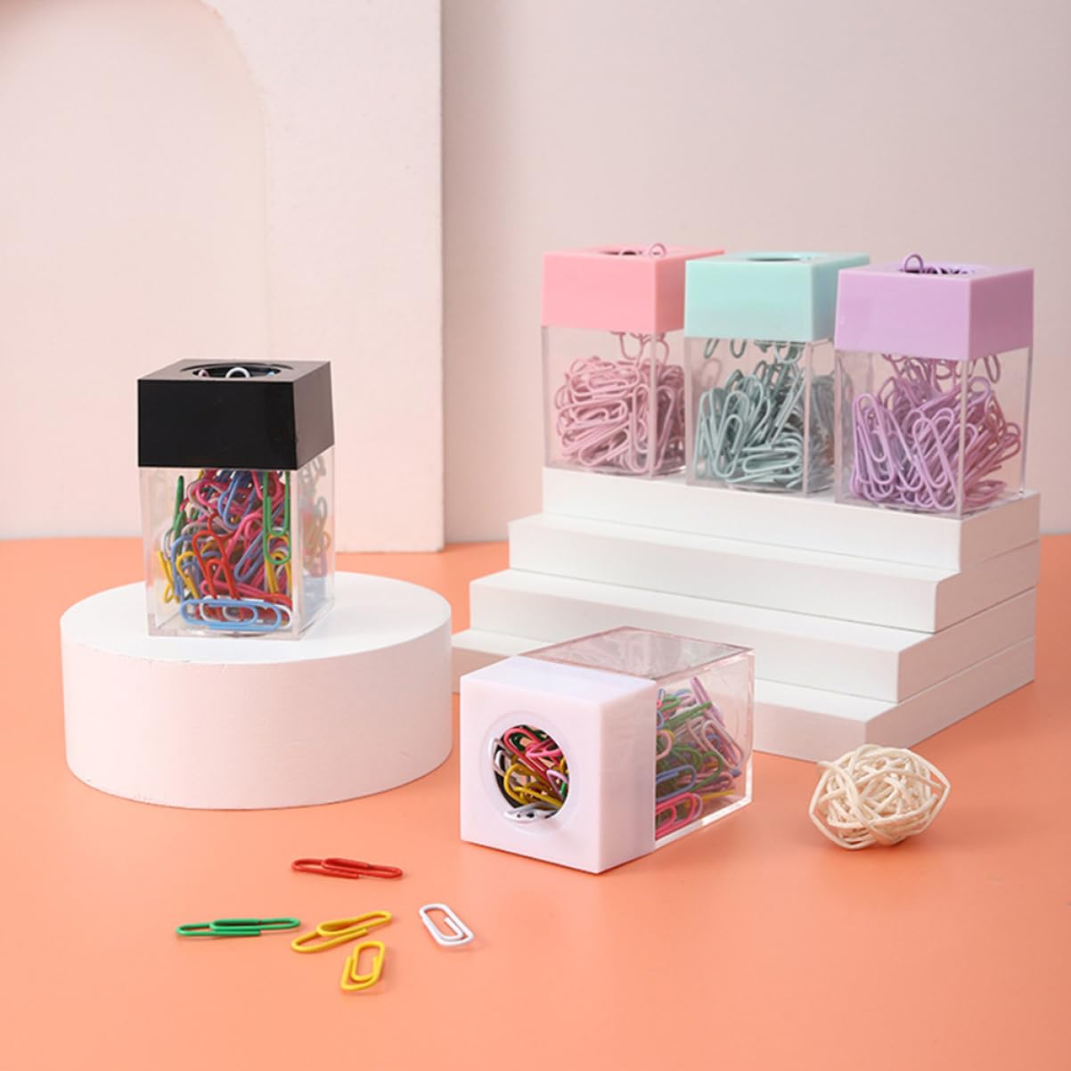 Operitacx 8pezzi Dispenser Magnetico Per Graffette Contenitore Quadrato Trasparente Per Ufficio Capacità Elevata e Coperchio Rimovibile