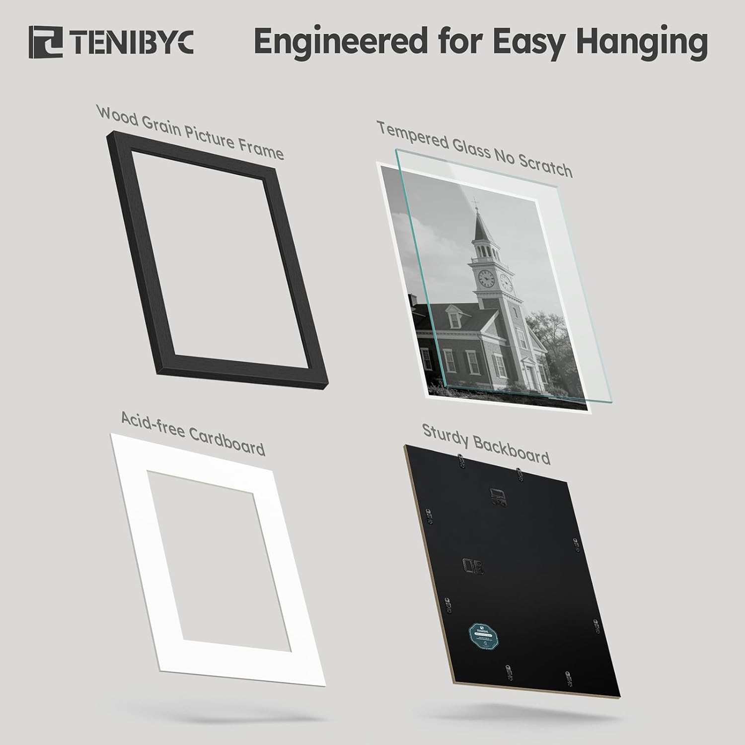 12x18 Poster Frame - Black Solid Wood Picture Frames - Tempered Glass - Displays Photos 11x17 with Mat or 12 x 18 without - Room, Office, Gallery, Studio, and Hallway Decor - Wall Hanging