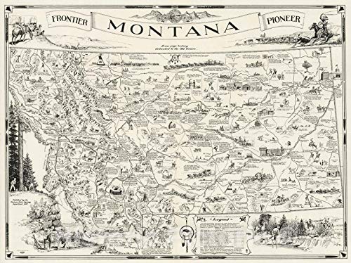 Carte du Montana pionniers 1937 impression d'art mural vintage haute définition