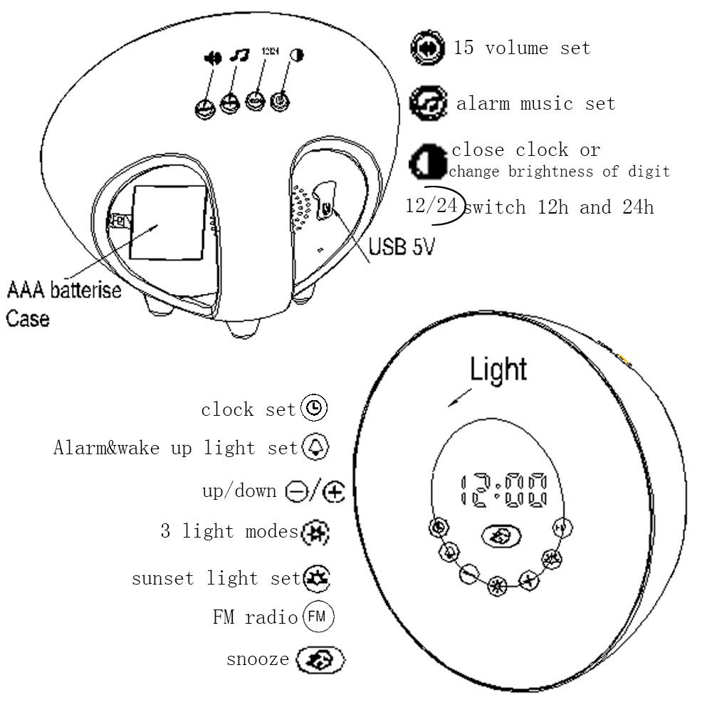 Reloj Despertador Color Táctil Luz De Despertador Inteligente Radio FM Despertador Digital Salida del Sol, 17 cm