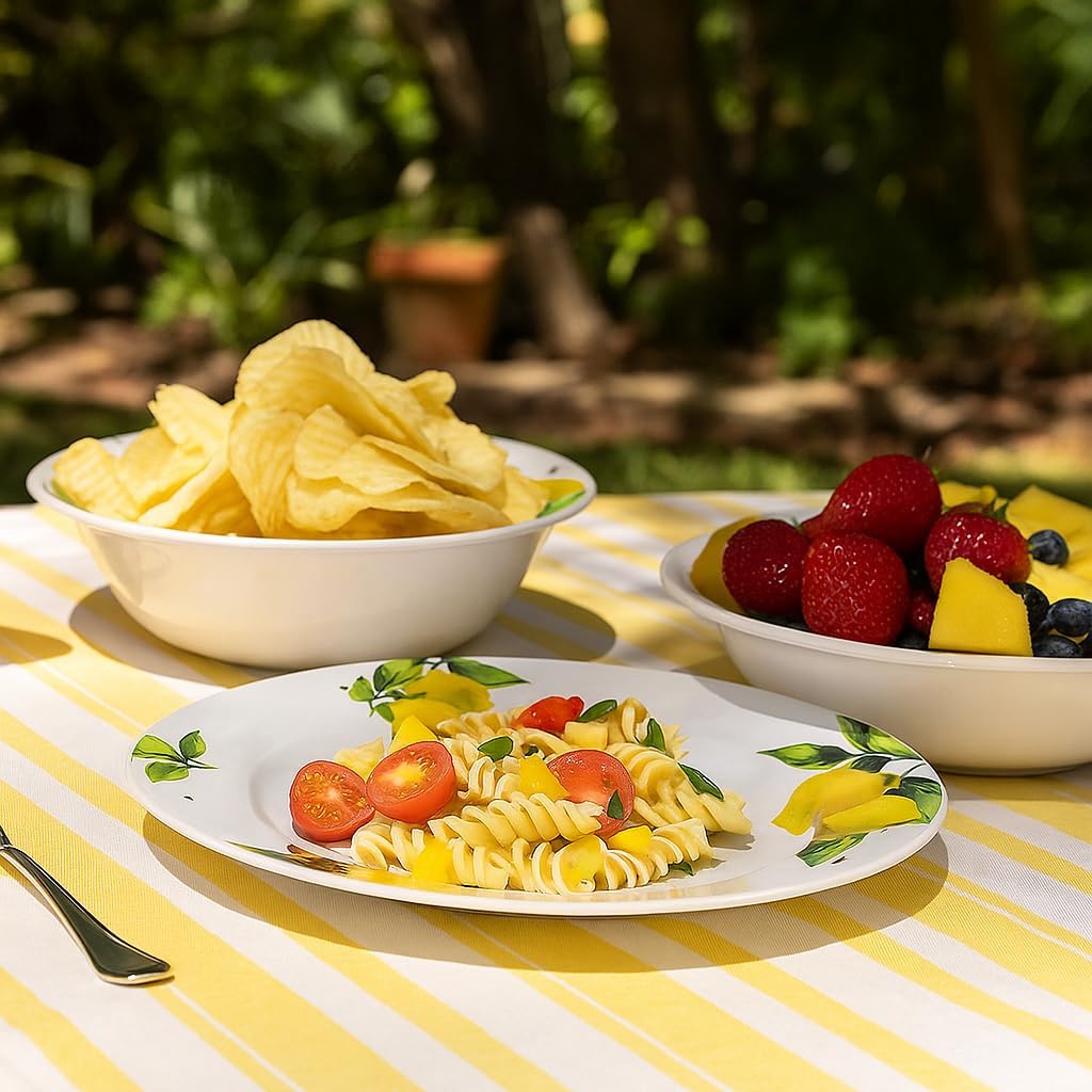 Reston Lloyd Calypso Basics Melamine Dinner Plates Set of 6,10 inch, BPA-Free, Non-Toxic, Break-Resistant, Dishwasher Safe, for Indoor and Outdoor use, Fresh Lemons