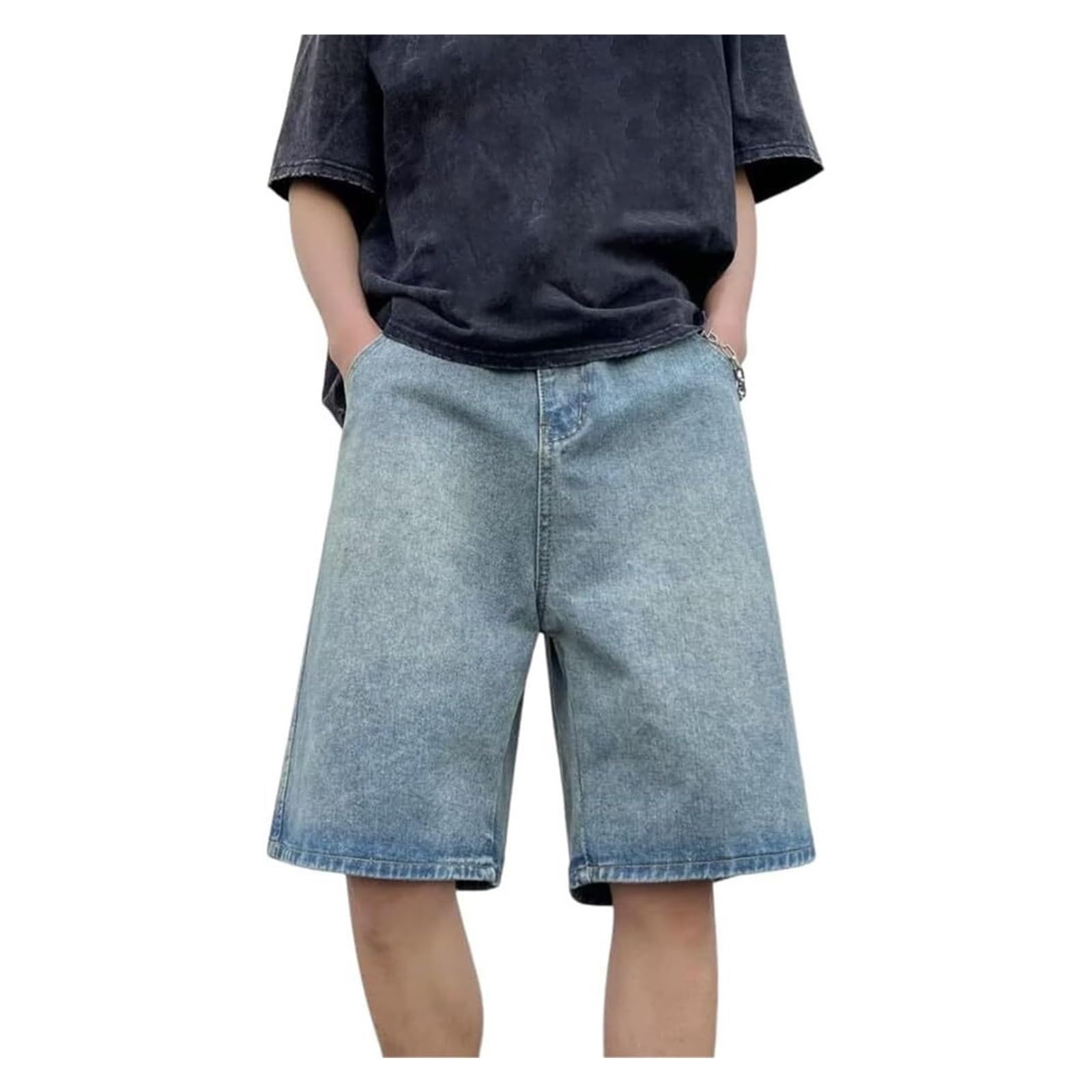 SIYAN Pantaloncini Di Jeans Casual Da Uomo, Pantaloncini Di Jeans Larghi Hip-hop For Uomo, Pantaloncini In Denim Y2K, Pantaloncini Cargo Streetwear, Pantaloncini For Adolescenti