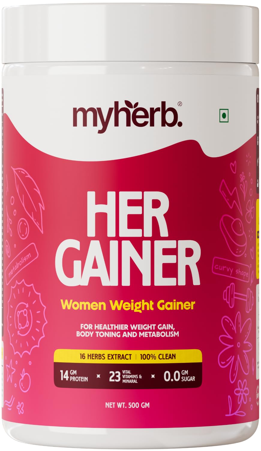 MYHERB Women’s Weight Gainer,Her Gainer With 16 Herbs,4 High Qaulity Protien,For Weight Gainer With Mass Gainer And Muscle Growth For Women Chocolate Flavour (500 Gm)