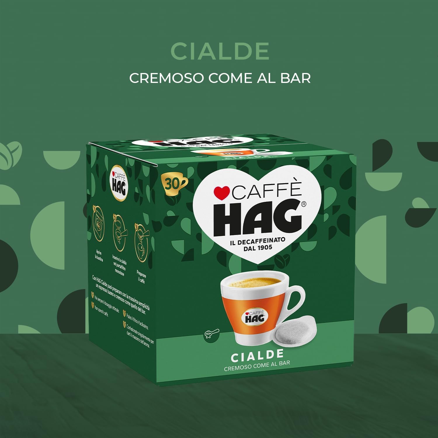 HAG - Caffè in Cialde ESE Decaffeinato - 240 cialde - 8 Confezioni da 30 - Miscela Espresso per Macchina Portafiltro Monodose - Caratterizzato da un Aroma e Gusto Delicati -DD-