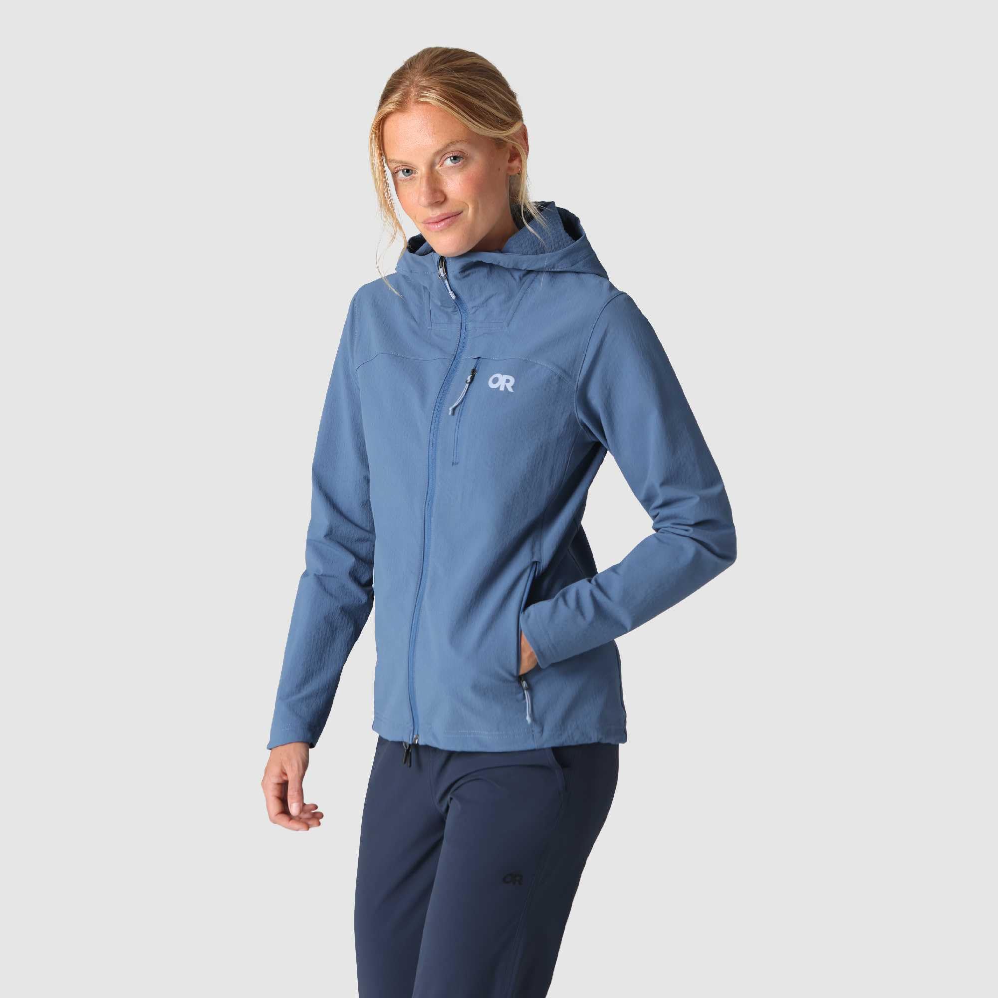 Outdoor Research Felpa con cappuccio Ultima Softshell da donna, resistente al vento, all'acqua e all'abrasione, interno spazzolato, UPF 50+, vestibilità standard