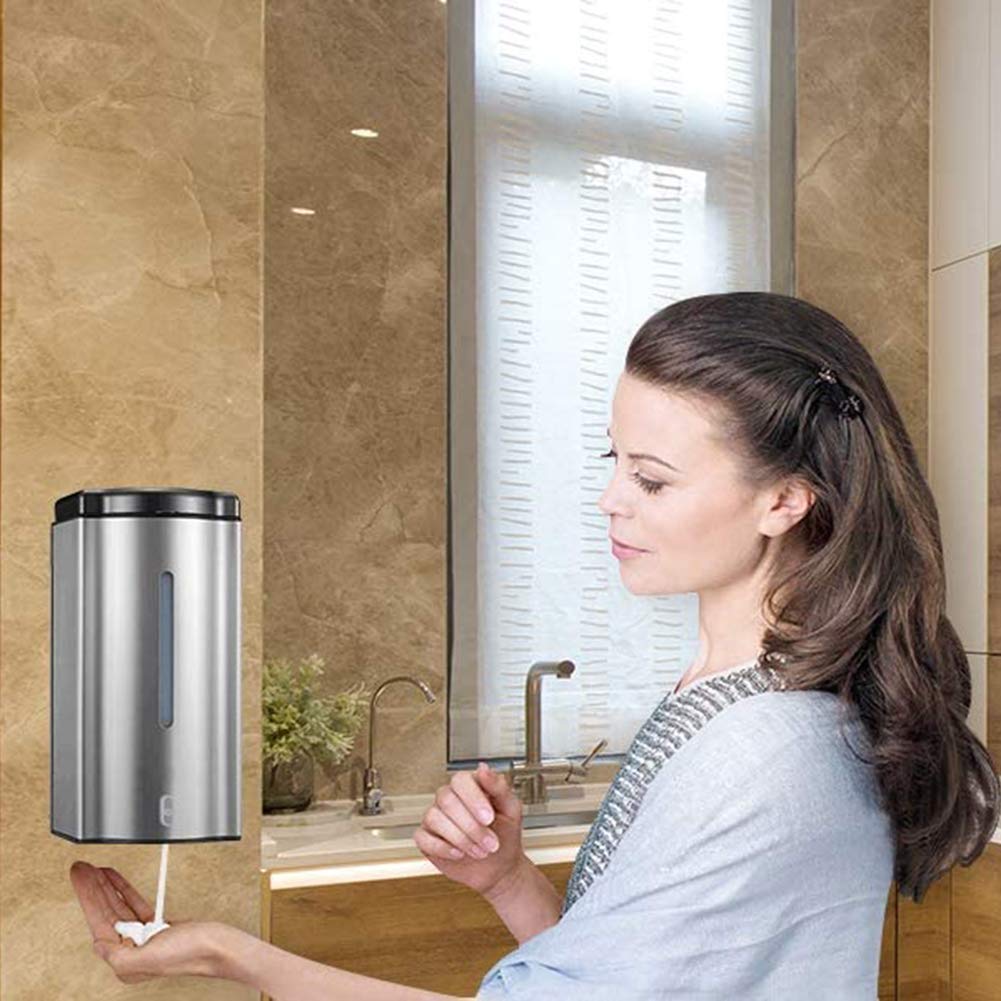 Dispensador de jabón automático montado en la Pared: dispensador de jabón con Sensor táctil de Acero Inoxidable de 600 ml, Compatible con Gel de Manos, desinfectante y desinfectante para Manos