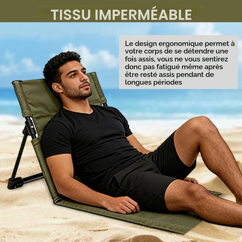 Matelas de plage de qualité supérieure avec dossier - Pliable - Avec rembourrage de 1 cm - Avec sac de rangement - Idéal pour la plage, le jardin, le camping, les pique-niques - 108 x 40 x 41 cm