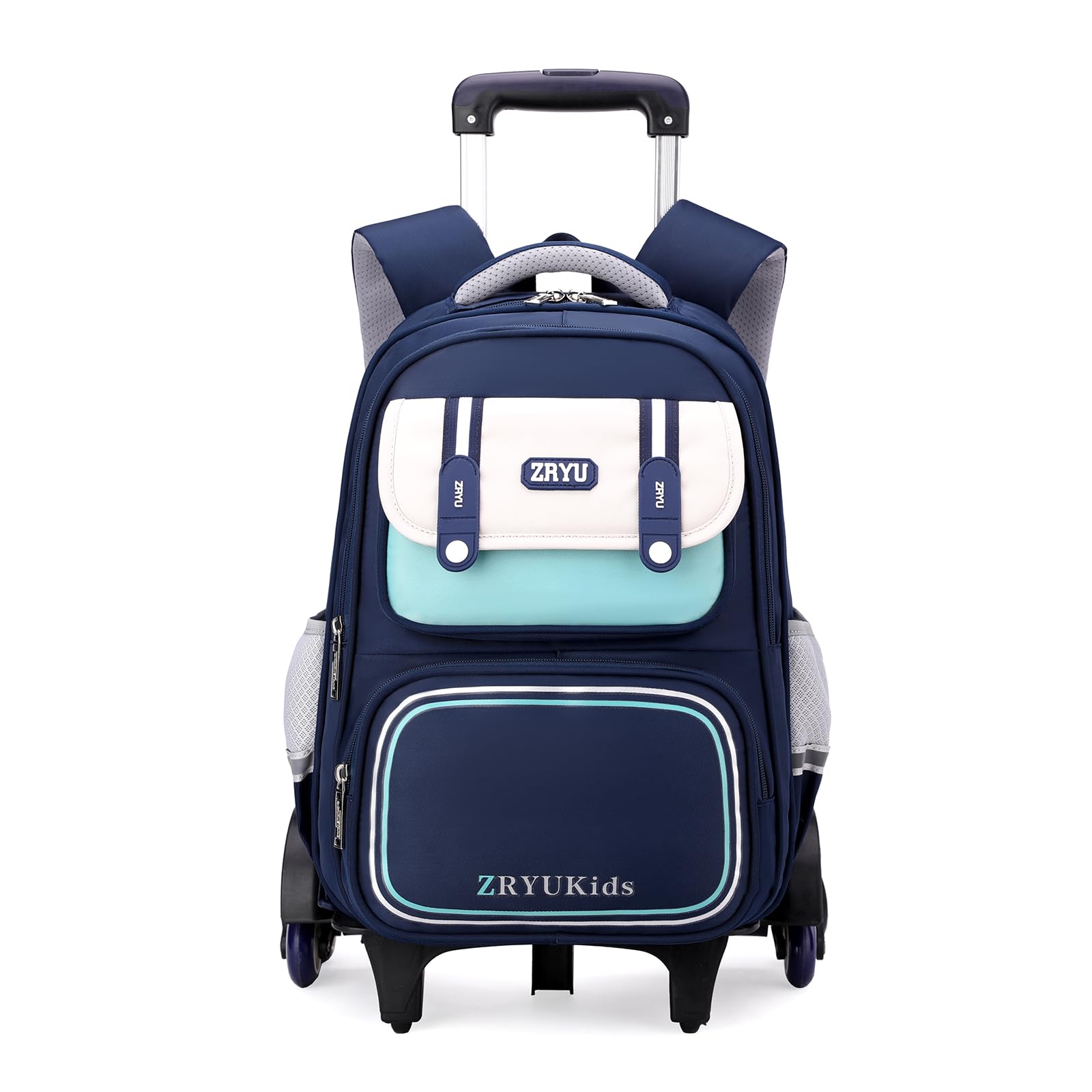 Amythe Mochila Ruedas Niño, 28 Litros Carro Mochila Escolar para Niños Niñas 6-10 años, Bonita Mochila Colegio para Primaria con Carrito, Mochila Trolley para Viajes 6 Ruedas, Azul