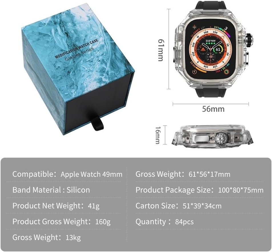 Correa de goma de 49mm para Apple Watch Ultra con carcasa transparente de PC 6