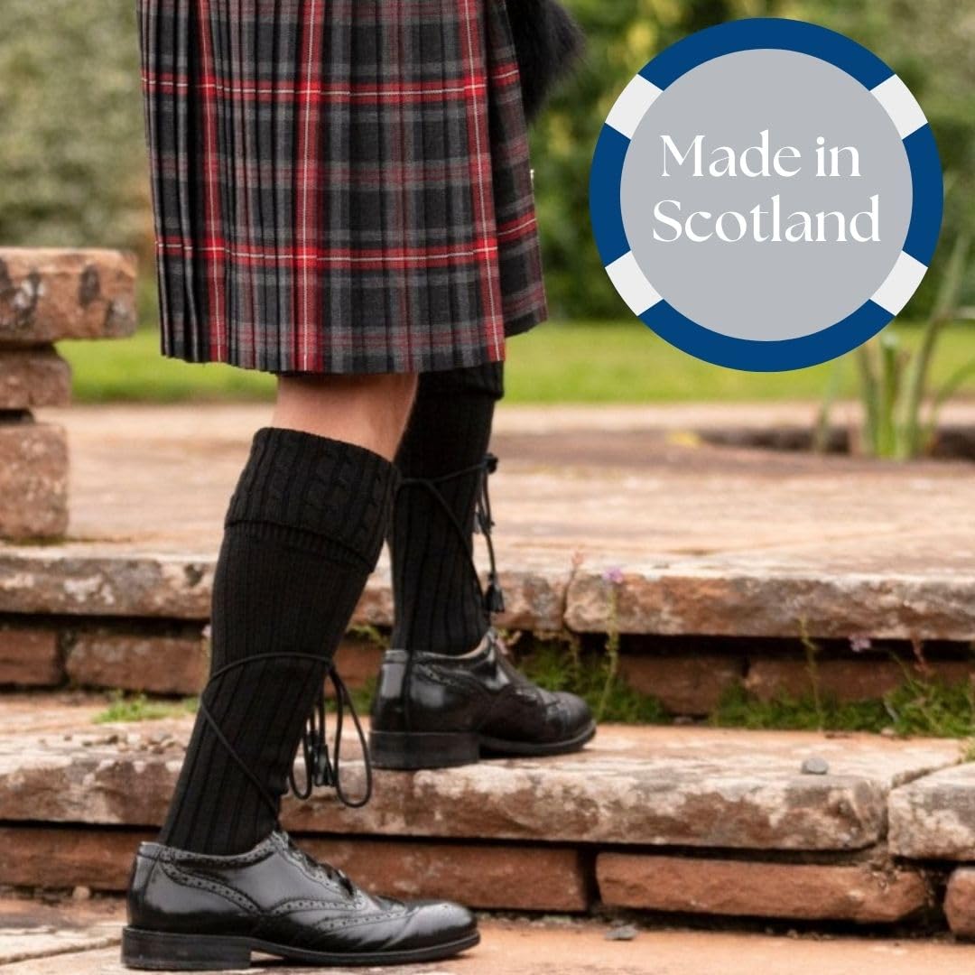 Chaussettes de kilt pour homme – Chaussettes habillées Highland en laine mérinos mélangée – Fabriquées en Écosse – Vêtements Highland pour hommes, tenues formelles et activités de