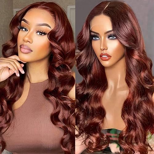 Xeparlo Reddish Brown 13 x4 Lace Front Wigs Human Hair Body Wave 180% Density Human Hair Lace Frontal Wigs with Baby Hair 10A Grade Unprocessed Brazilian Virgin Human Hair 24 Inch