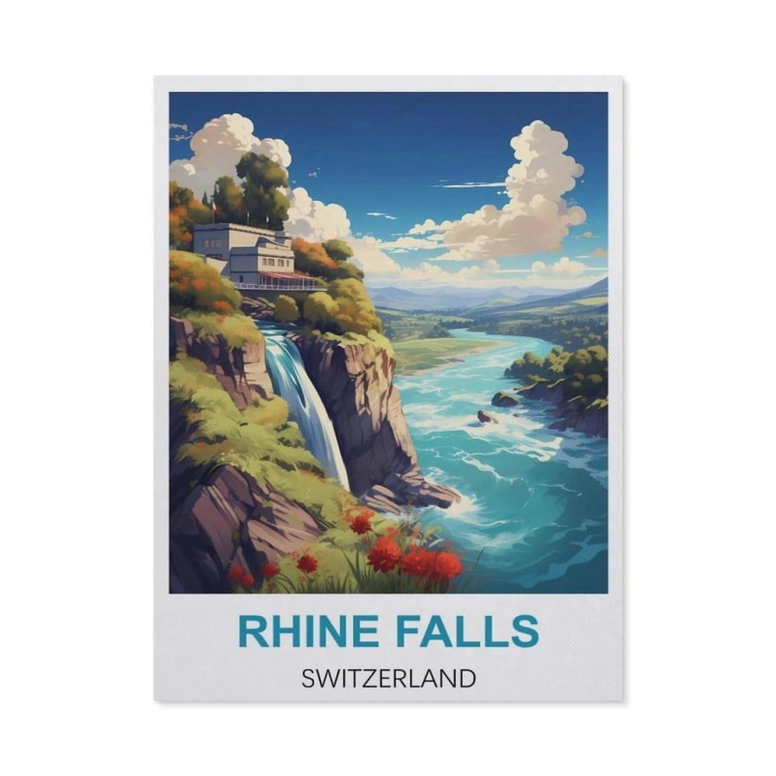 BEAYODKP Diamond Painting，Rhine Falls Switzerland Vintage Travel Posters，Diamond Painting Art Embroidery Cross Stitch Pictures Gift Wall Decoration（50 x 60 cm/19.68 x 23.62 inches）-CA16