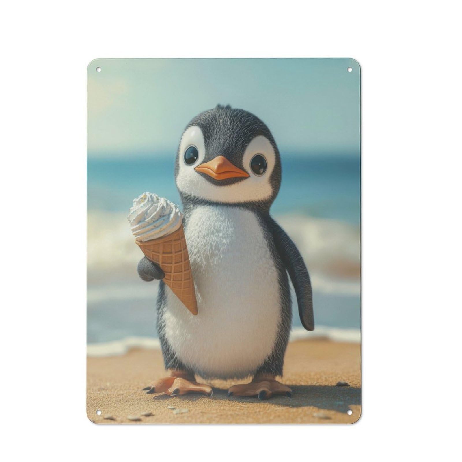 Junmoney Penguin With Ice Cream Vintage Metal Sign 40X30cm For Café Or Restaurant, Suited To Restaurant Decor Fans