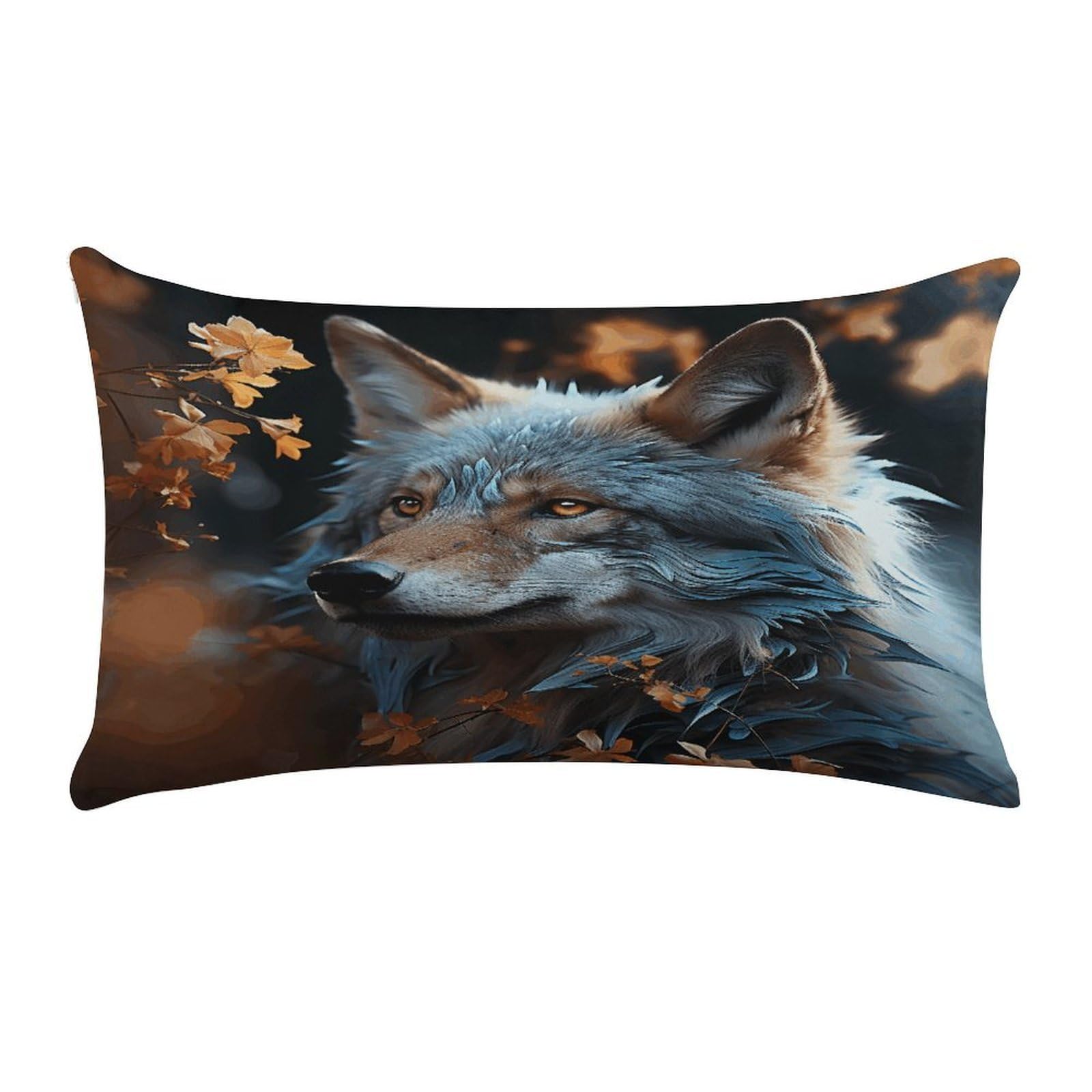VstaDank Autumn Leaves and A Wolf Throw Pillow Cover Rectangular Lumbar Throw Pillow Case Soft Farmhouse Accent Decorative Cushion Cases Short Plush Pillowcase with Zipper 12 X 20 Inch