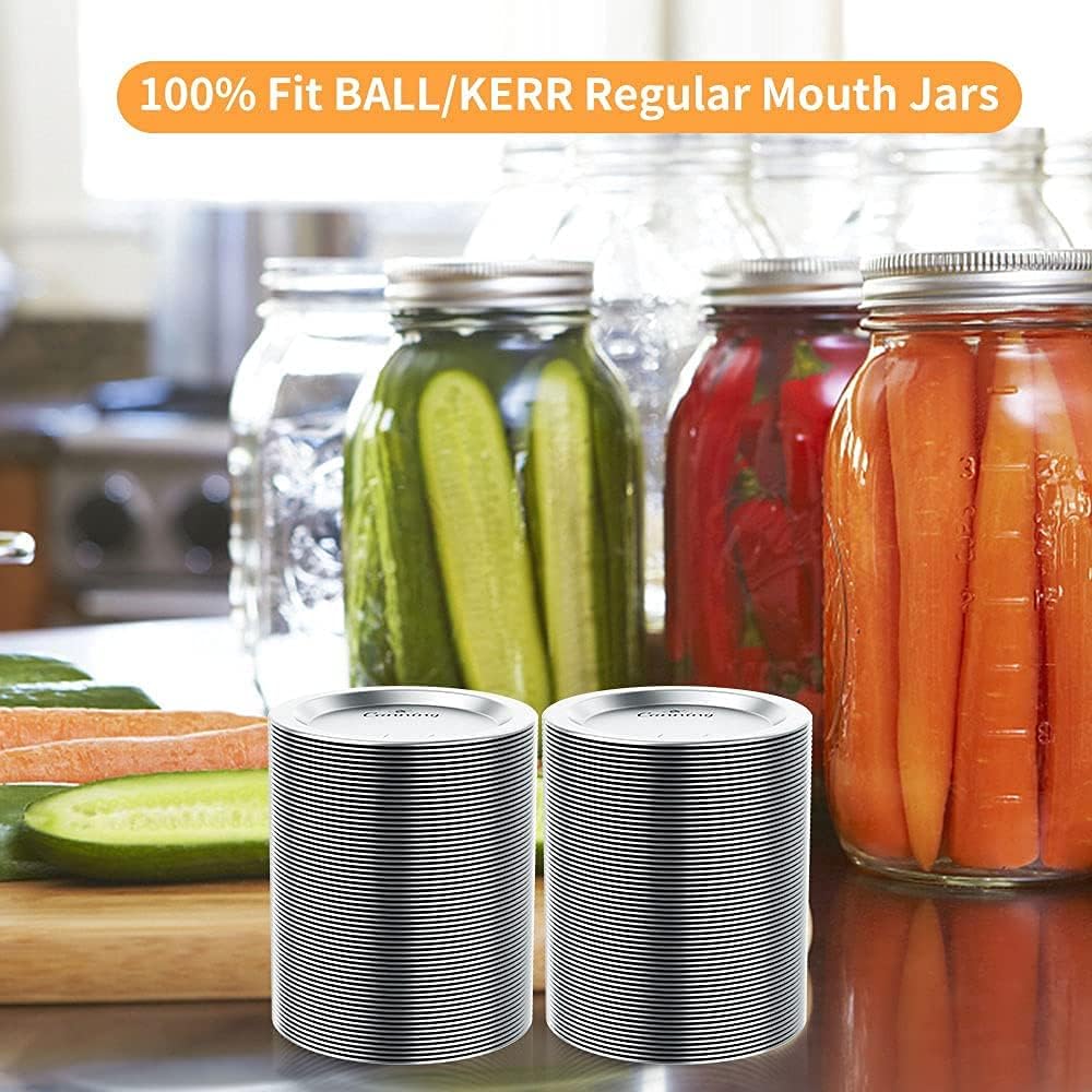 100pcs Regular Mouth Canning Lids, 70mm Mason Jar Lids for Canning, Reusable Leak Proof Split-type Lids, Food Grade Material (70mm, Silver)