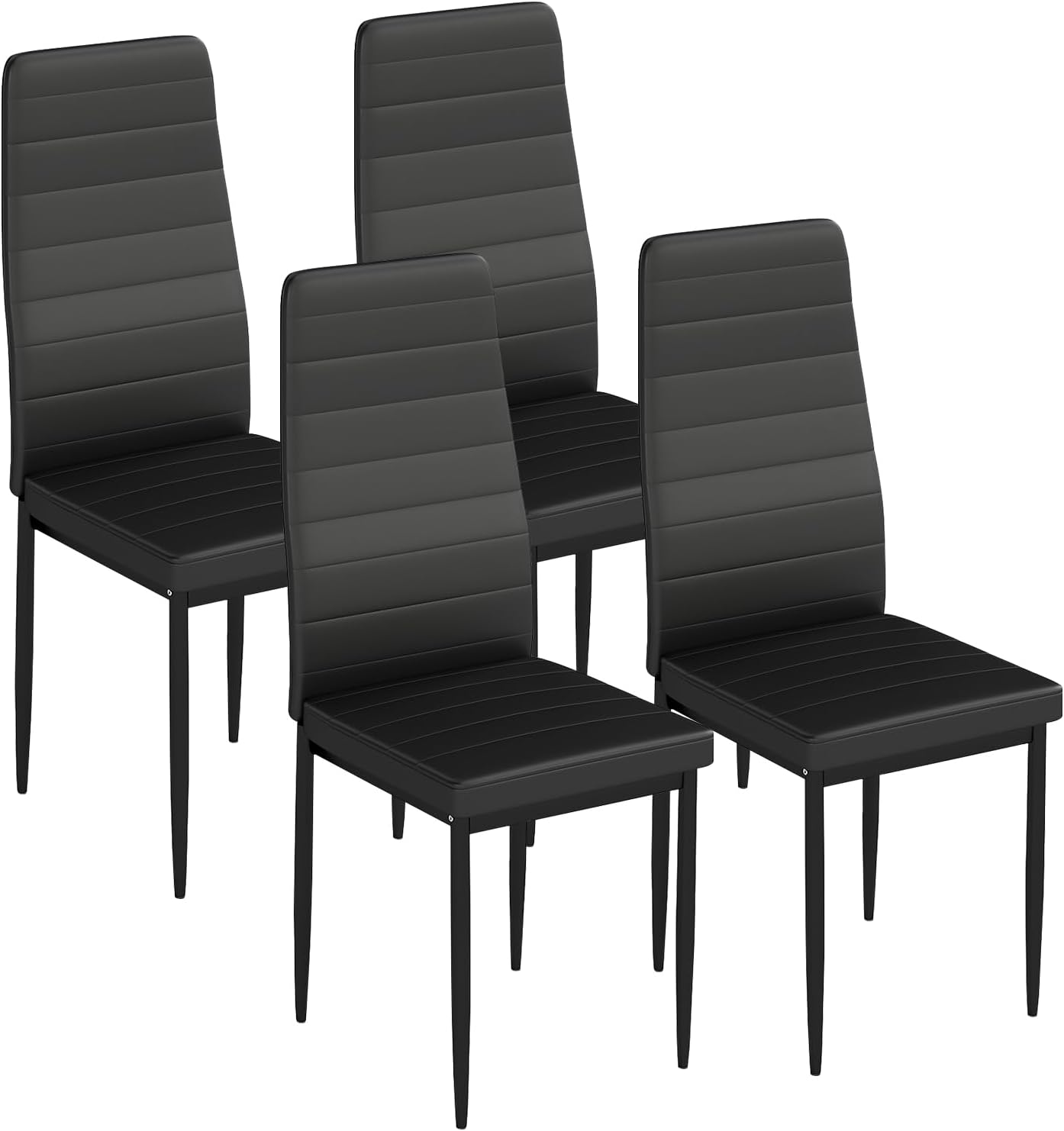 FDW | Dining Chairs Set of 4 | Black | Kitchen Chairs 4 Upholstered Chairs and Faux Leather Cushions | Space-Saving and Modern Design | for Dining Room, Easy to Assemble