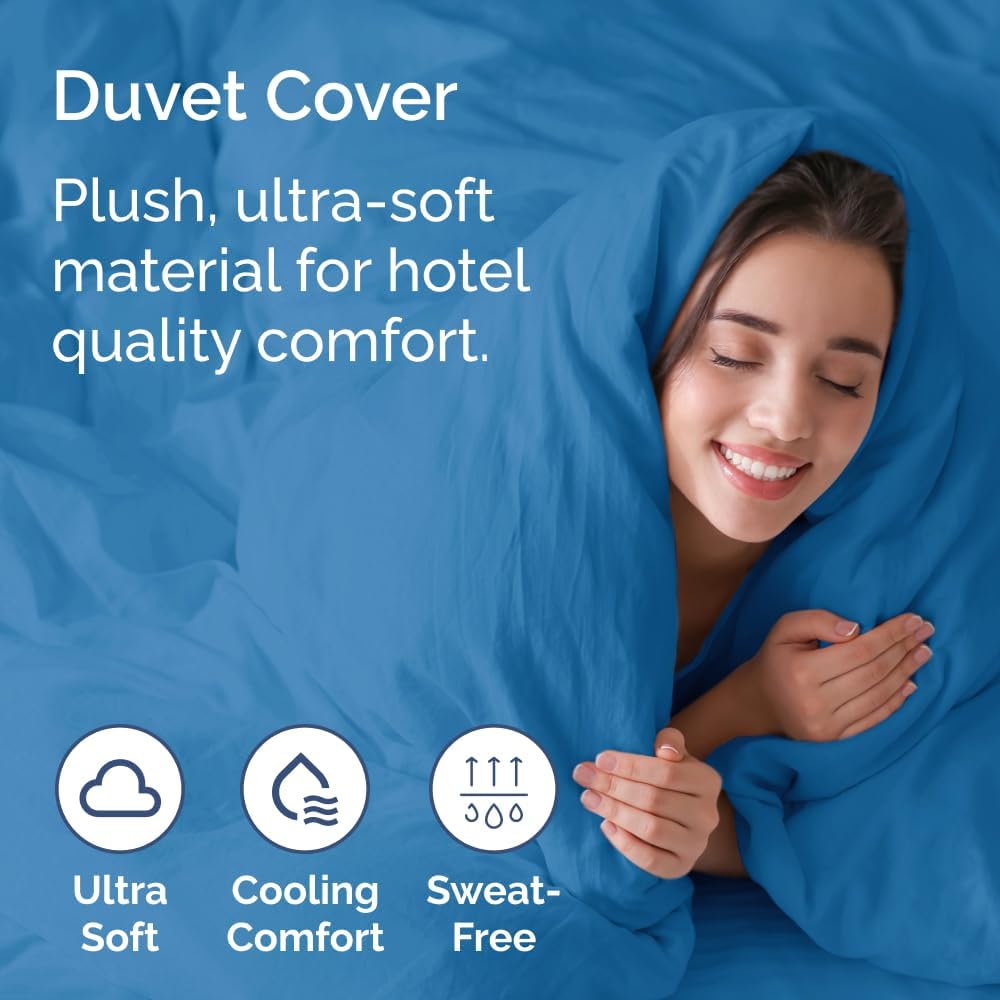 King Size Flat Bed Sheet + Duvet Cover Bundle - Hotel Luxury Single Flat Bottom Sheet Only - Fits Mattresses with Deep Pockets between 8 to 16 inches - Soft, Breathable and Wrinkle Free - Denim Blue