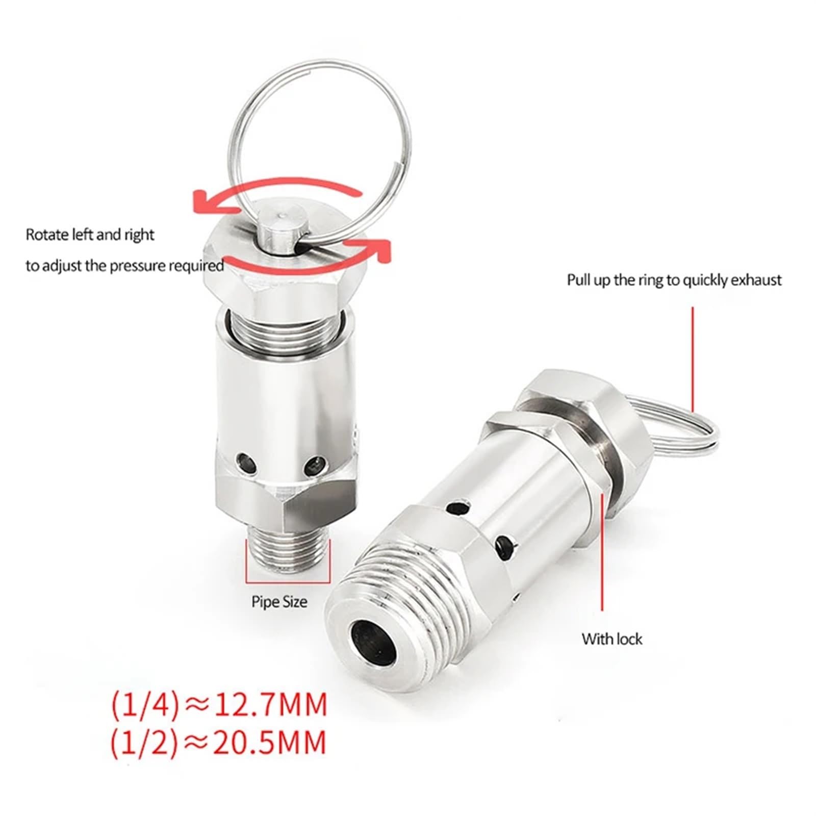 1/4 1/2 pollici in acciaio inossidabile 304 sanitario regolabile valvola di sicurezza di rilascio dell'aria di scarico compressore d'aria for la produzione di birra fatta in casa 1 pz(1/4",1mpa)