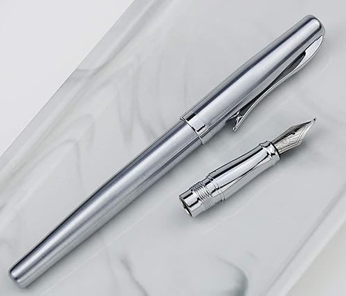 Miniatura 5 de Duke 209 - Pluma estilográfica de acero plateado de doble punta mediana y doblada, juego de escritura intercambiable con caja de regalo