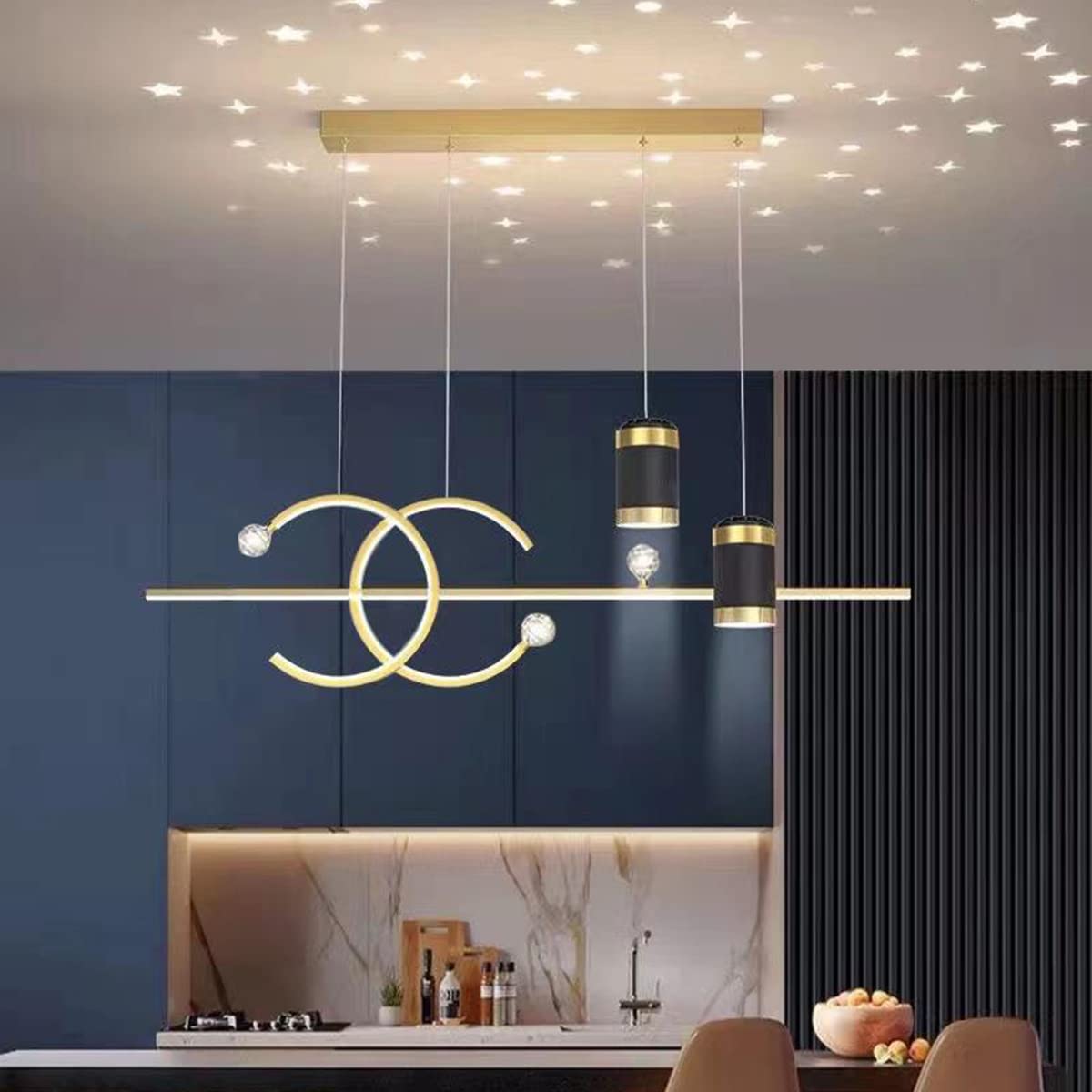 Bellastein Modern Gold LED Dining Table Pendant Lamp, 100 cm x 20 cm x 120 cm, Dimmable with Remote Control, Recommended for Dining Room, Living Bedroom