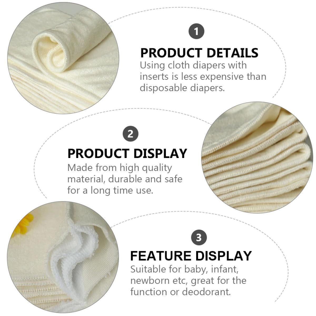 Garneck 6 piezas Unidades de Pañales para Niña de Fibra de Bambú Almohadillas Absorbentes de Diseño Transpirable y Suave para Uso Infantil y Viajes Color Beige