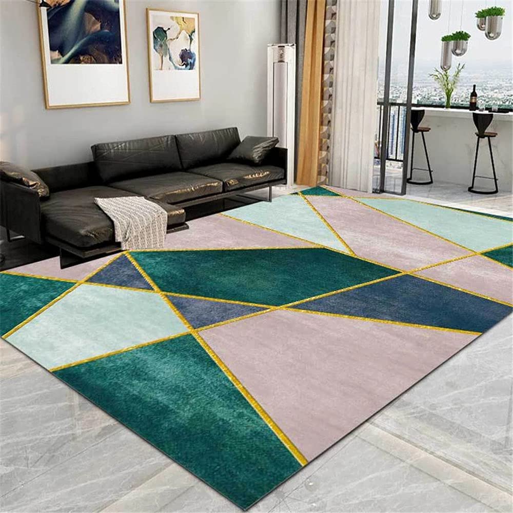 Tapis nordique géométrique rose et vert pour décorer une chambre à coucher cocooning