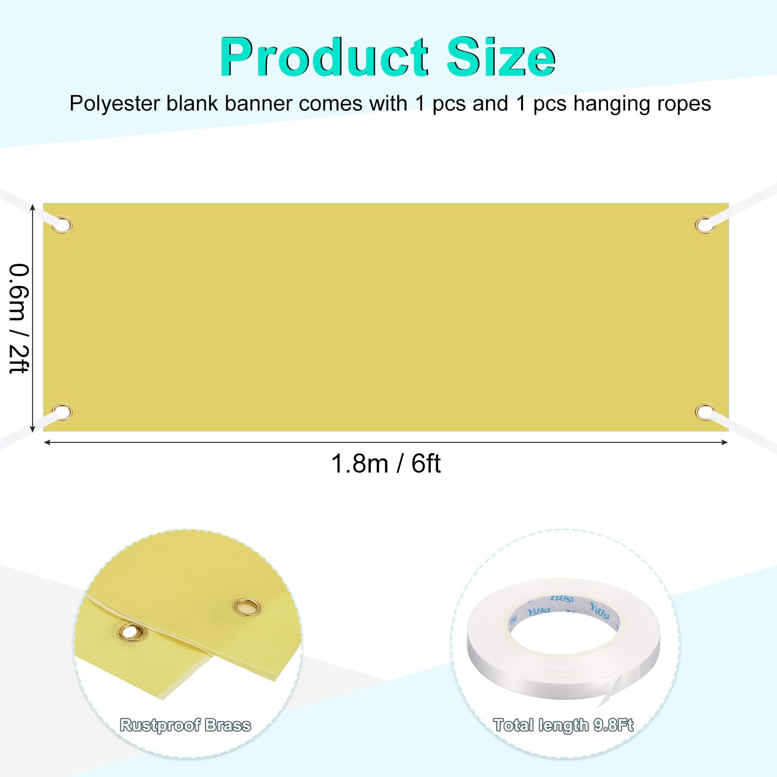 PATIKIL Blank Banners Signs to Decorate 2'x6' Sublimation Yellow Banner with Hanging Rope for Business Outside Outdoor Wall - Image 2