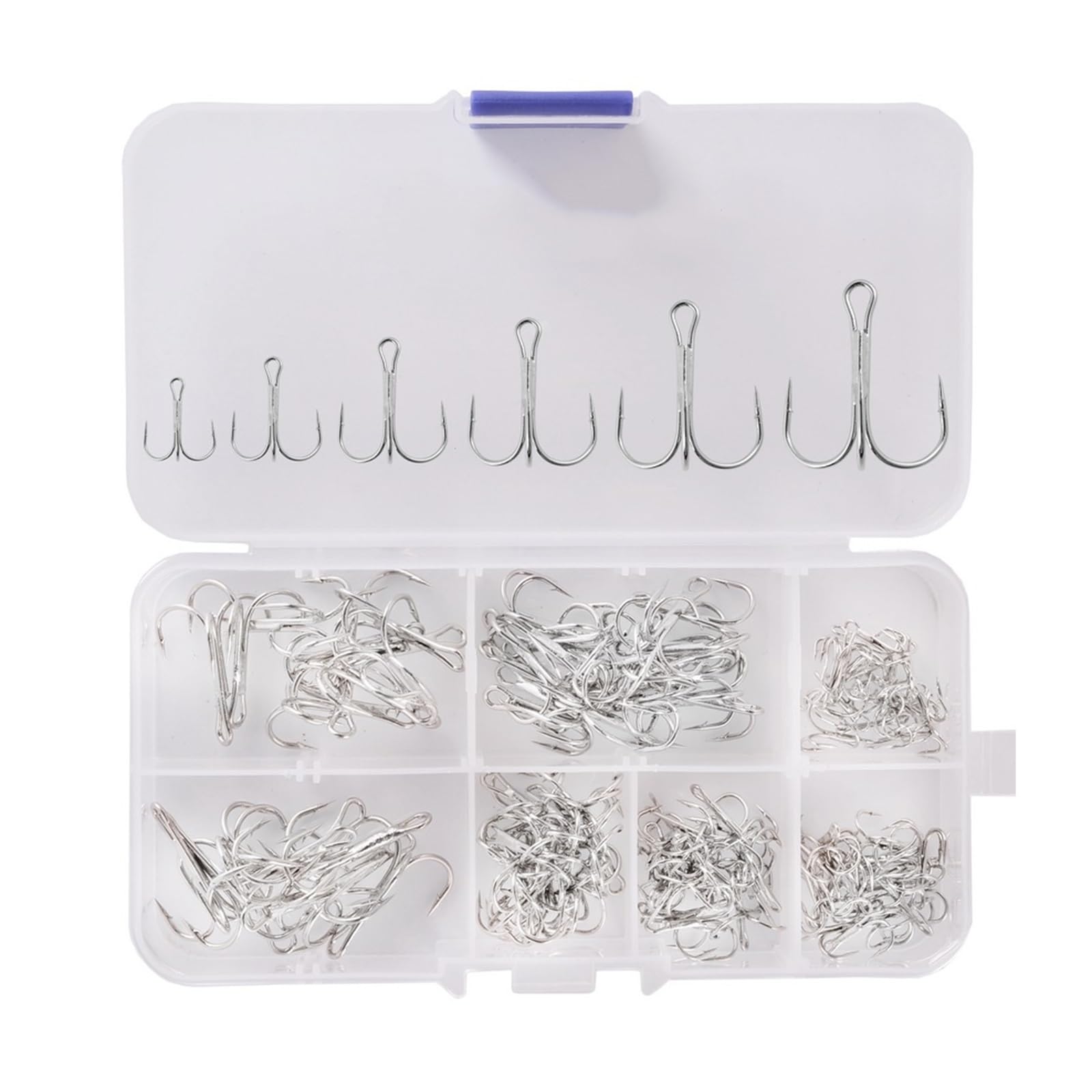 Angelhaken 120/50 stücke High Carbon Stahl Drillinge Angelhaken Blank Harter Köder Runde Gebogen Triple Künstliche Köder Angelhaken Set mit Box Angelzubehör (Color : 120pcs Silver Hook)