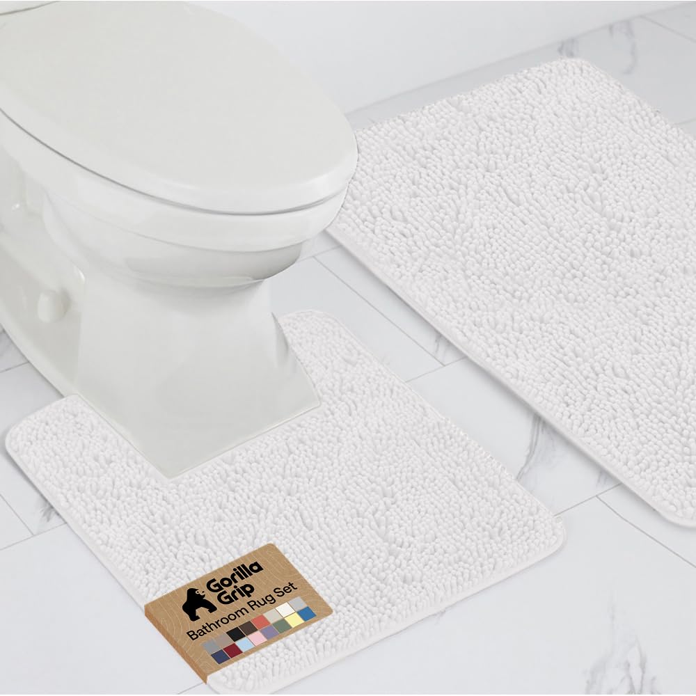 GORILLA GRIP Bathroom Area Rug Sets 2 Piece, Soft Chenille, 30x20 White