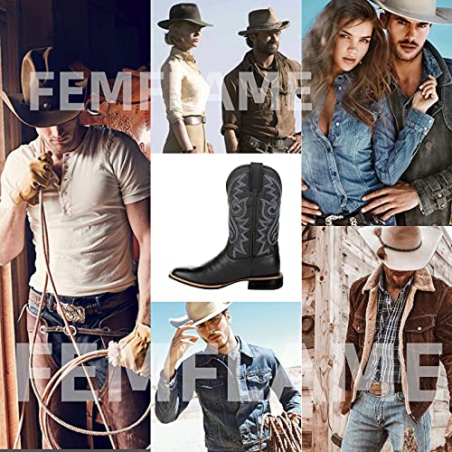 Western Boots Cowboy Boots for Men Square Toe Work Boots Chunky Heels Embroidered Western Boots Wide Calf Waterproof Leather Traditional Country Boot4