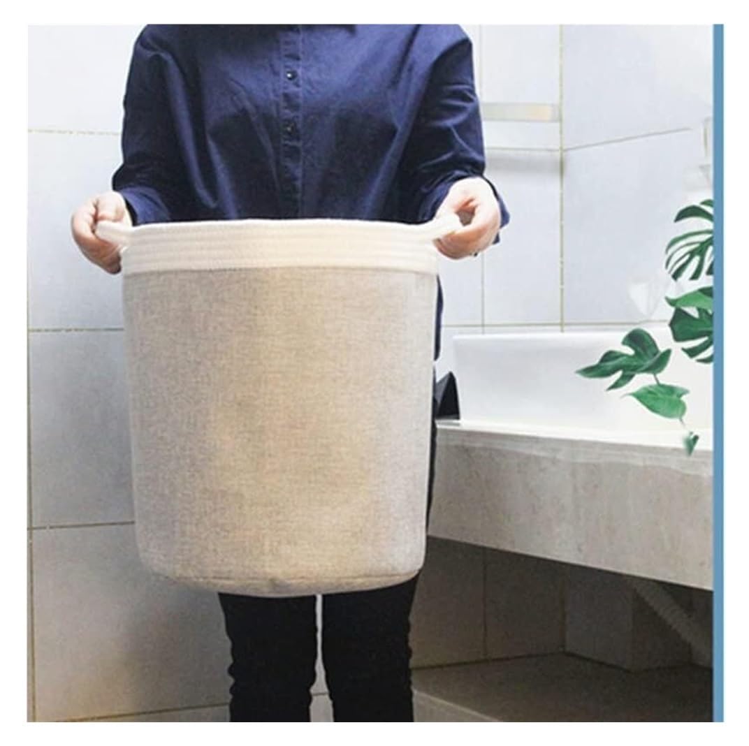 Cesto Portabiancheria Corda di Cotone Cesto Portaoggetti per Vestiti Sporchi Cesti per Biancheria Intrecciati per Decorazioni per La Casa per Pannolini Laundry Basket(C)