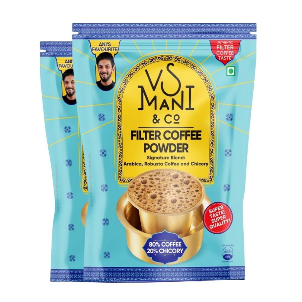 VS Mani & Co. Filter Coffee Powder 80:20, Strong And Aromatic Filter Coffee | Authentic South Indian Flavour, Medium Roasted - Pack of 2 (200gm each)