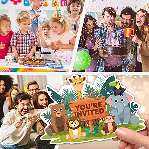 Zbbfscsb Forest Animals Invitation Cards, 15 Zoo Invitations With Envelopes, Boys And Girls Birthday Party Invitations, Rainforest Animals Party Invitations, Animal Theme Party Invitations #TOP3