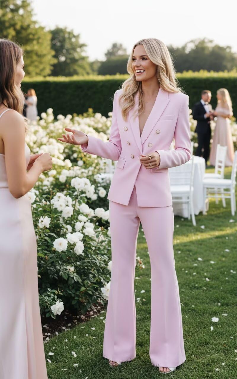2 Piece Suits for Women Dressy Business Womens Suit Double Breasted Peak Lapel Flared Pants Womens Suits