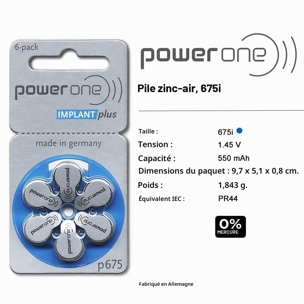 Power One 10 paquets (60 piles) Power One Cochlear Implant 60 piles