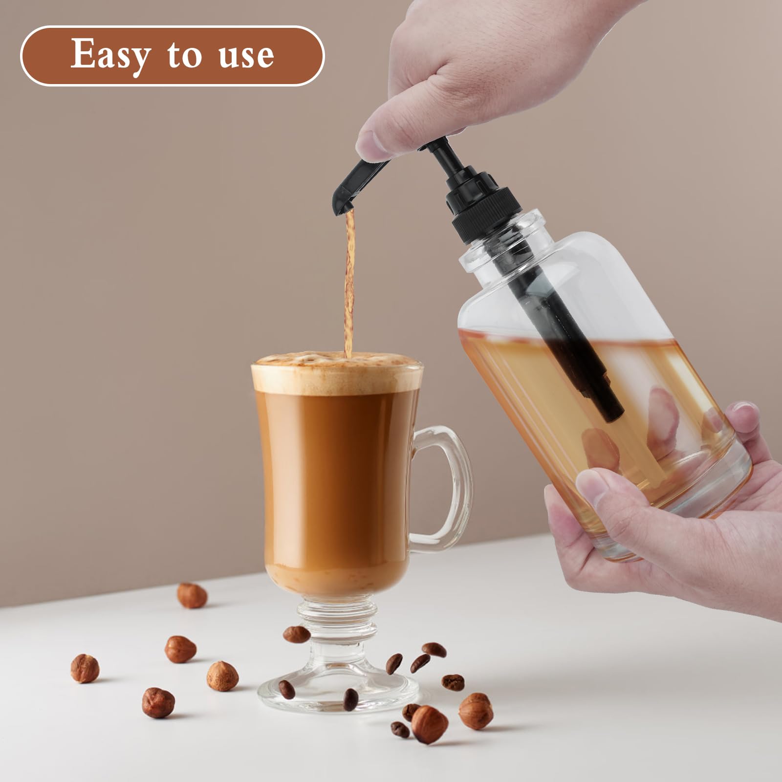 Dispenser per Sciroppo di Caffè, Distributore per Bottiglia di Vetro con Pompa, Flaconi in Vetro da 500 ml con 36 Etichette e un Imbuto per bar, Cucine, Caffè, Ristoranti e Barbecue