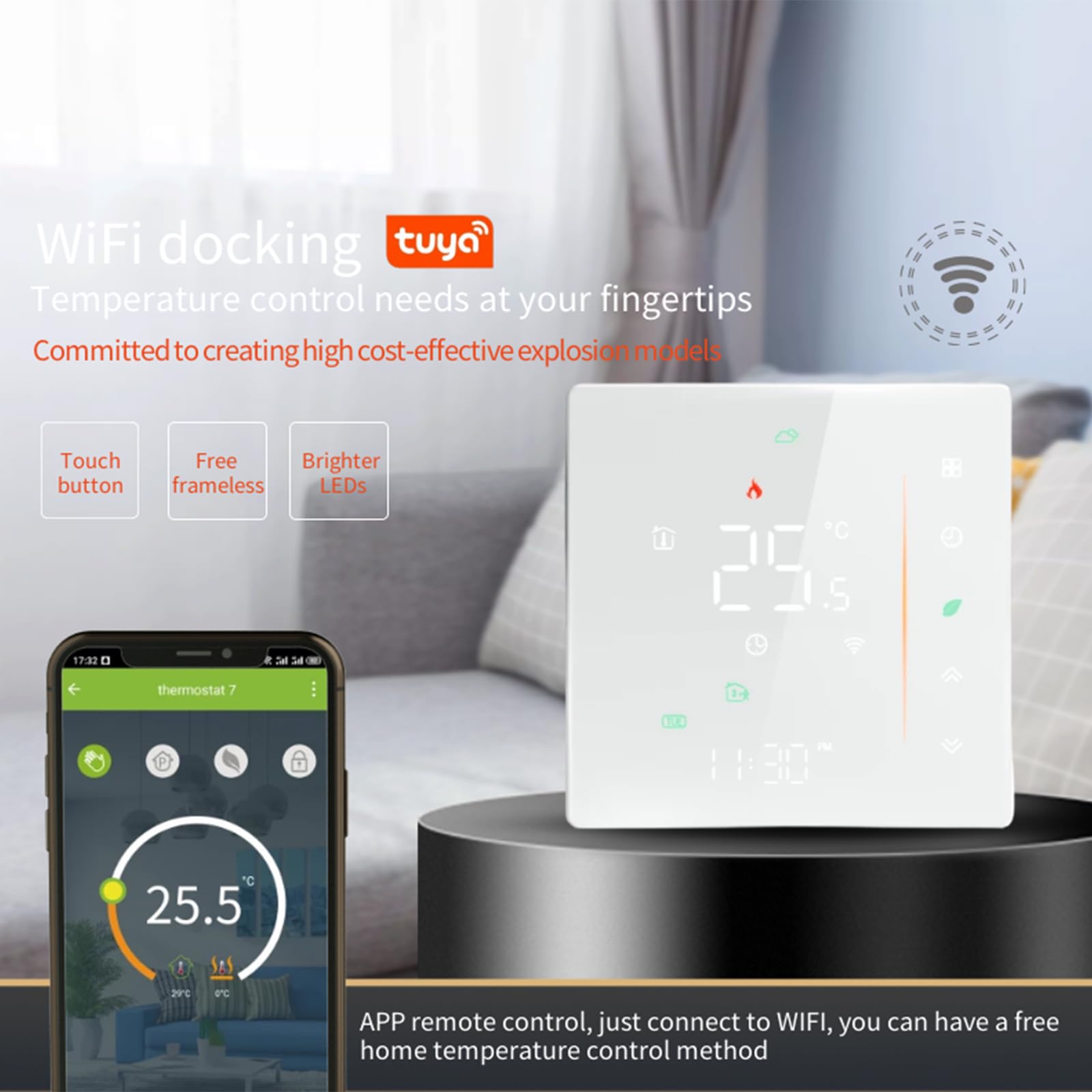 Termostato WiFi Color para Caldera Individual de Gas y Agua | Control Alexa Google Home, contacto seco 5A, voltaje 95‑240VAC, pantalla LED protectora de ojos