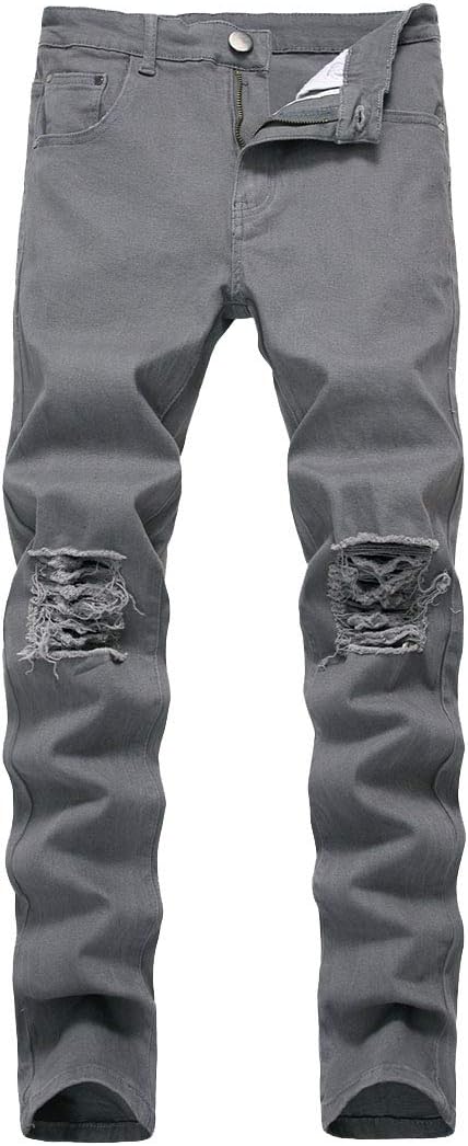 Men's Ripped Distressed Destroyed Straight Fit Washed Denim Jeans