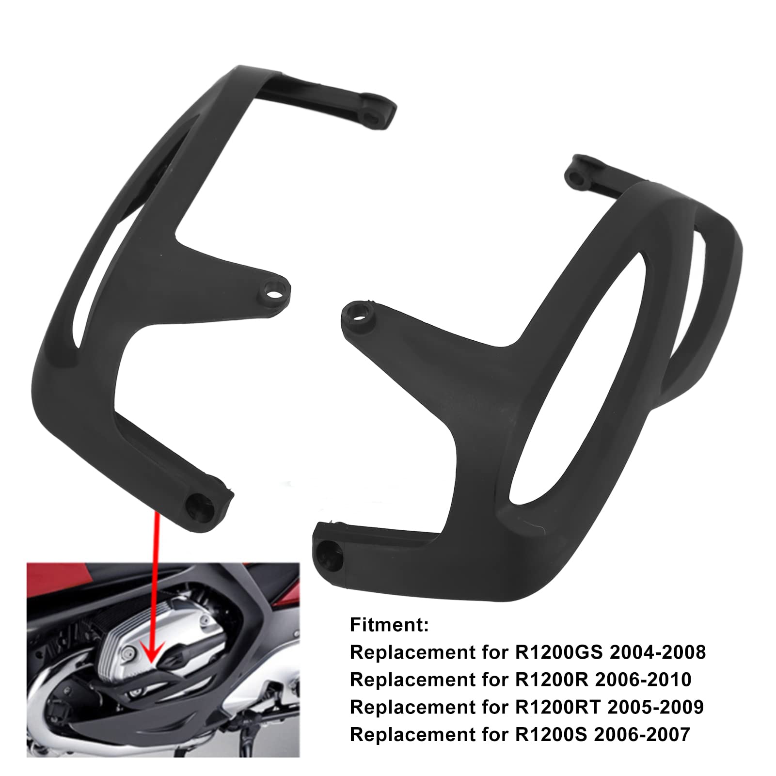 KIMISS Protector de Cilindro de Motor de Motocicleta 2 Piezas, Protector de Motor de Cilindro Negro ABS de Repuesto para R1200GS 2004-2008