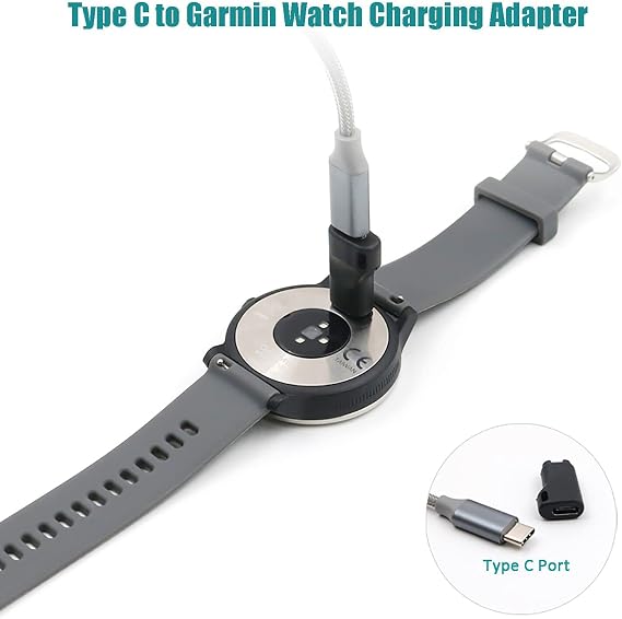 Garmin Watch Charger to Type C Adapter, 2Pack Compatible with Garmin Fenix 6 6S 6X Pro, Fenix 5 5S 5X Plus, Forerunner 745 935 945 45 45S 245, Approach S60 X10 and More